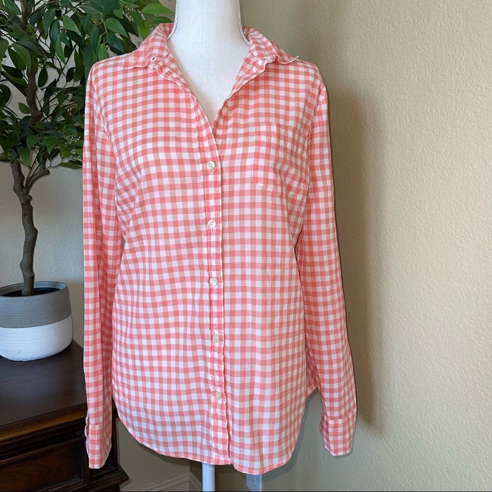 J. Crew By J. Crew Coral & White Plaid Button Down Shirt Top Small